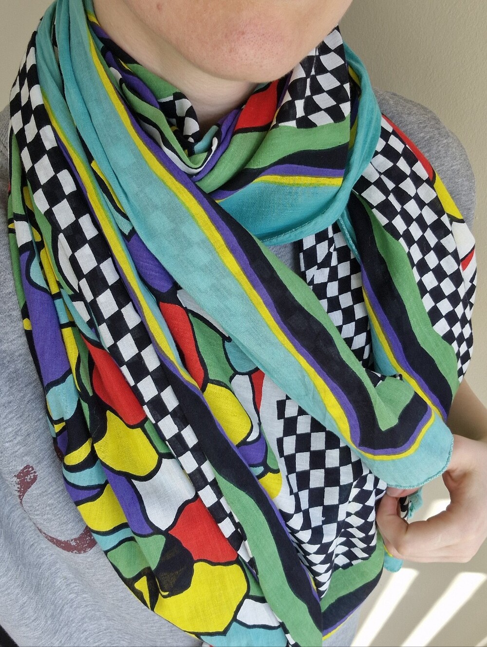 Vibrant Multicolor Checkered Floral Scarf - Stylish Women's Accessory